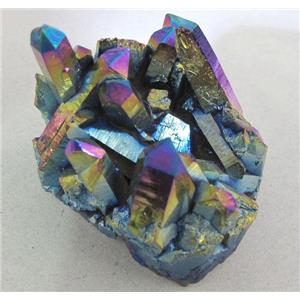 Crystal Quartz Druzy Cluster Freeform Undrilled Rainbow Electroplated, approx 15-40mm
