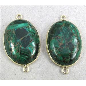 mosaic malachite linkers, oval, green, gold plated, approx 22-30mm
