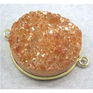 orange electroplated druzy quartz connector, approx 30mm dia