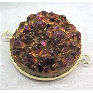 druzy quartz linkers, round, purple electroplated, approx 30mm dia