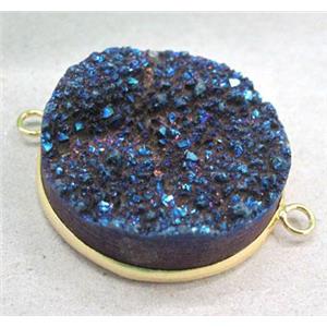 quartz druzy linkers, blue electroplated, approx 30mm dia