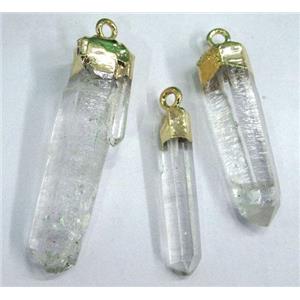 clear quartz stick pendant, freeform, gold plated, approx 8-40mm