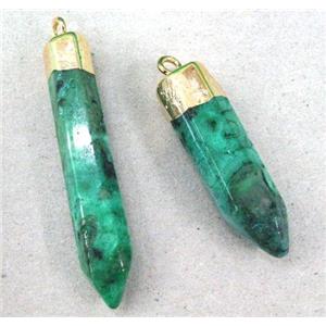 Clear Quartz bullet pendant, green electroplated, approx 6-12mm x 30-50mm