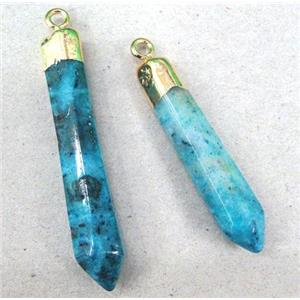 clear quartz pendant, bullet, blue, approx 6-12mm x 30-50mm