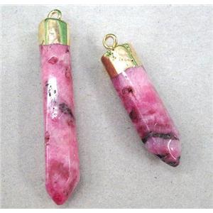 clear quartz bullet pendant, pink, approx 6-12mm x 30-50mm