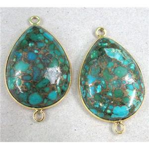 mosaic turquoise connector, teardrop, gold plated, approx 22x30mm