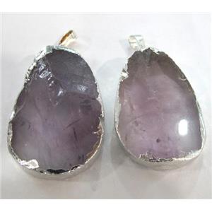 Amethyst pendant, nugget, freefrom, silver plated, approx 20-50mm