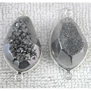 druzy quartz connector, faceted freeform, silver plated, approx 15-28mm