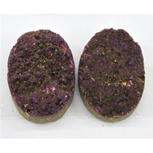 Druzy Quartz cabochon, oval, purple electroplated, approx 22x30mm