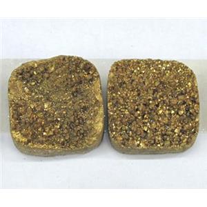 quartz druzy cabochon, square, gold plated, approx 10x10mm