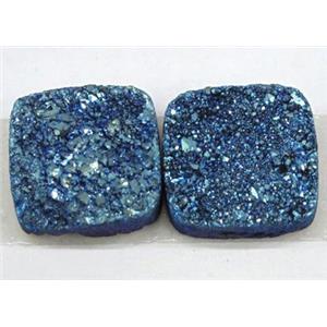 quartz druzy cabochon, square, blue electroplated, approx 12x12mm