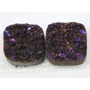 quartz druzy cabochon, square, purple electroplated, approx 10x10mm