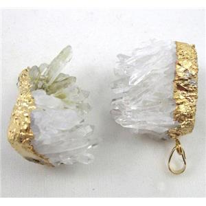 druzy cluster Clear Quartz pendant, freeform, gold plated, approx 25-50mm