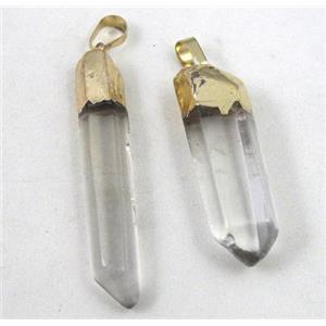 clear quartz stick pendant, freeform, gold plated, approx 20-40mm