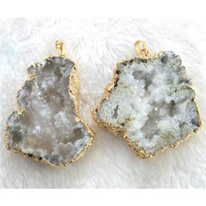 white druzy agate slice pendant with golden brass bail, approx 20-50mm