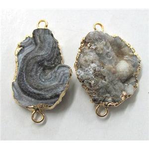 druzy agate connector, freeform, gold plated, approx 15-30mm