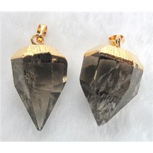 smoky quartz pendant, point, gold plated, approx 15-30mm