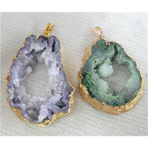 druzy agate slice pendant, freeform, mixed color, approx 20-60mm