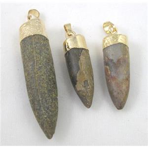 rock agate fossil pendant, bullet, gold plated, approx 12-60mm
