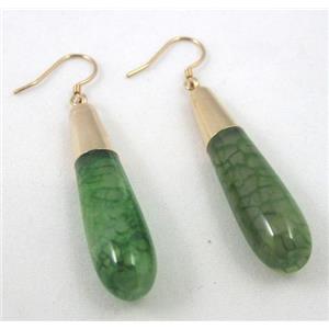 green agate earring, teardrop, approx 12x45mm