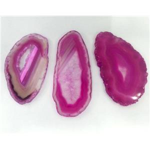 hotpink agate slab pendant, freeform, no-hole, approx 20-70mm