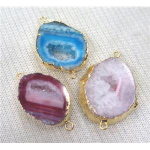 druzy agate connector, freeform slice, mixed color, approx 15-25mm