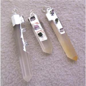 clear quartz pendant with tourmaline, stick, silver plated, approx 20-60mm