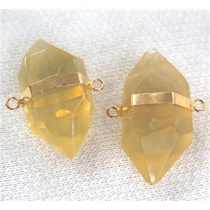 lemon quartz connector with double point, gold plated, approx 20-30mm