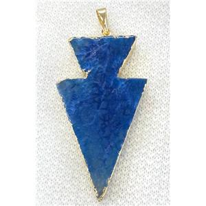 Agate arrowhead pendant, blue, approx 35-50mm