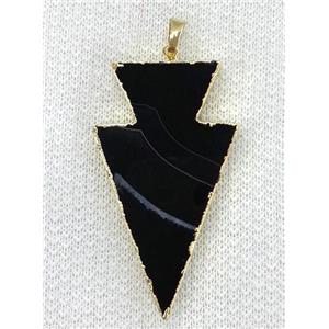 Agate arrowhead pendant, black, approx 35-50mm