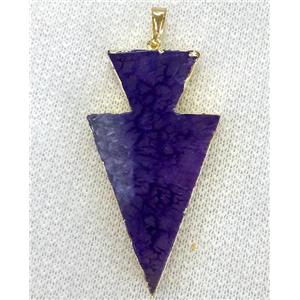 agate pendant, arrowhead, purple, approx 35-50mm