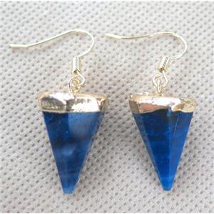 agate earring, diamond, blue, approx 16x22mm