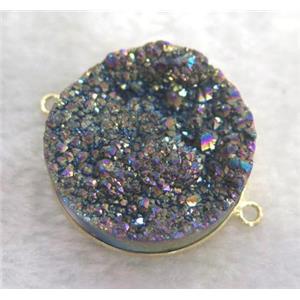 druzy quartz connector, rainbow electroplated, approx 30mm dia