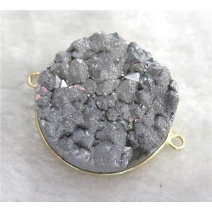 druzy quartz connector, silver electroplated, approx 30mm dia