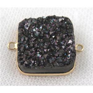 druzy quartz connector, square, black electroplataed, approx 25x25mm