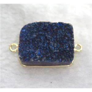 druzy quartz connector, rectangle, blue electroplated, approx 18x25mm