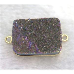 druzy quartz connector, rectangle, purple electroplated, approx 18x25mm