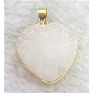 white druzy quartz pendant, heart, approx 20mm wide