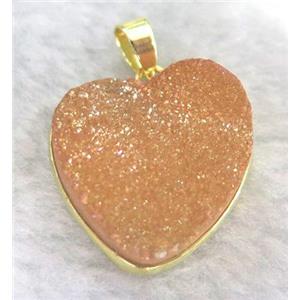 pink druzy quartz pendant, heart, approx 20mm wide