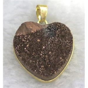 coffee druzy quartz heart pendant, approx 20mm wide