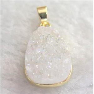 white druzy quartz pendant, teardrop, approx 13x18mm