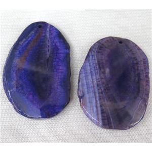 agate slice pendant, faceted freeform, purple, approx 30-60mm