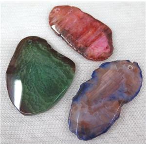 agate slice pendant, faceted freeform, mixed color, approx 30-60mm