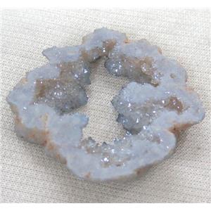 druzy agate pendant, slice, freeform, no-hole, gray-blue, approx 30-70mm