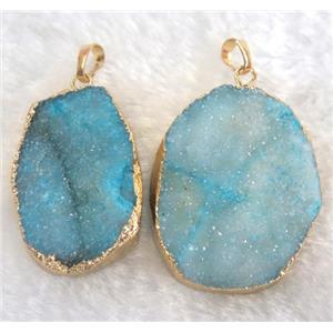 blue druzy quartz pendant, freeform, approx 20-40mm