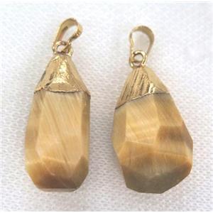 yellow tiger eye stone pendant, faceted teardrop, approx 15-30mm