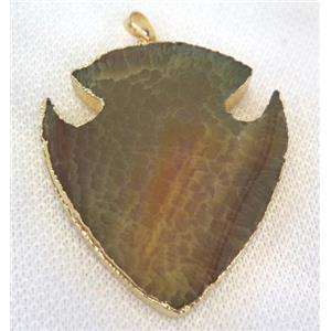 agate pendant, arrowhead, yellow, approx 45-60mm