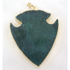 agate pendant, arrowhead, green, approx 45-60mm
