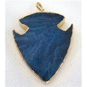 agate pendant, arrowhead, blue, approx 45-60mm