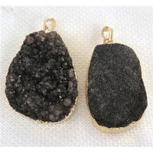 black druzy quartz pendant, freeform, approx 20-30mm